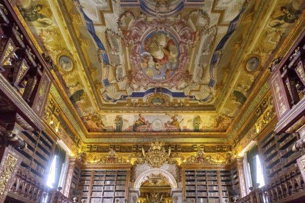 Biblioteca Joanina, historical university library, University of Coimbra, Coimbra, Coimbra district, Portugal, Europe, aerial view, birds-eyes view, Travel, travel photography