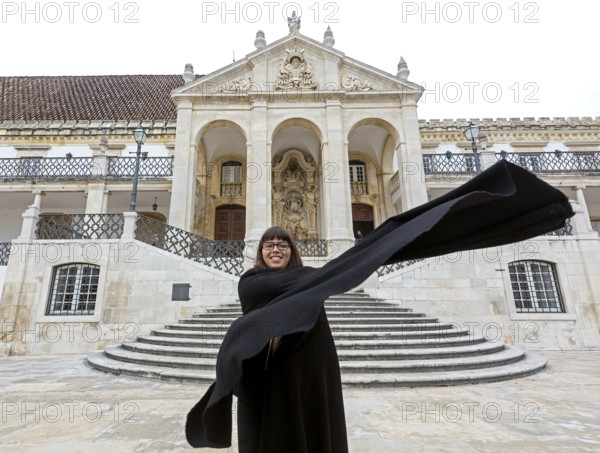 Students from the University of Comimbra explain their uniform, University of Coimbra, Coimbra, Coimbra district, Portugal, Europe, aerial view, birds-eyes view, Travel, travel photography