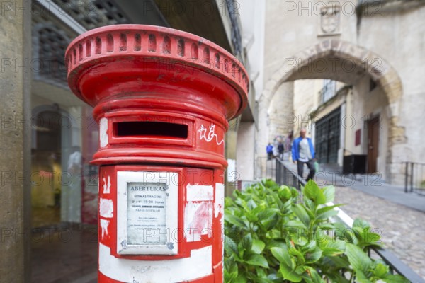 Red letterbox column, Coimbra, Coimbra district, Portugal, Europe, aerial view, birds-eyes view, Travel, travel photography