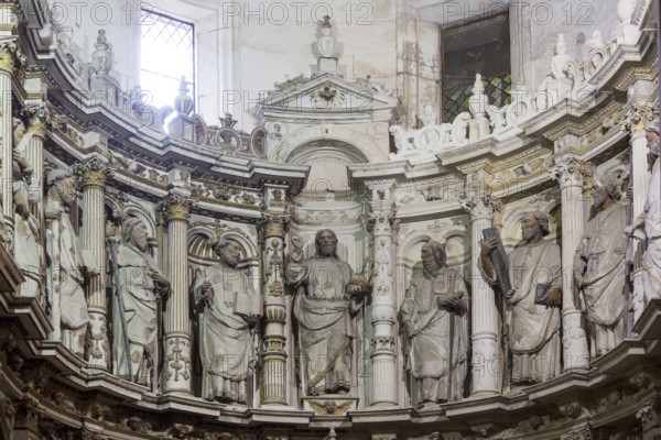 Altar, Old Cathedral (Sé Velha) in the historic centre of Coimbra, Coimbra, Coimbra district, Portugal, Europe, aerial view, birds-eyes view, Travel, Travel photography