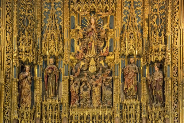 Altar, Old Cathedral (Sé Velha) in the historic centre of Coimbra, Coimbra, Coimbra district, Portugal, Europe, aerial view, birds-eyes view, Travel, Travel photography