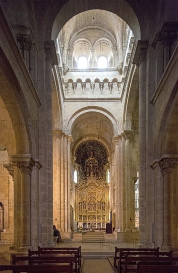 Altar, Old Cathedral (Sé Velha) in the historic centre of Coimbra, Coimbra, Coimbra district, Portugal, Europe, aerial view, birds-eyes view, Travel, Travel photography