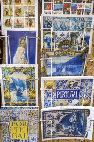 Postcards of Coimbra at a postcard stand, Coimbra, Coimbra district, Portugal, Europe, aerial view, birds-eyes view, Travel, travel photography