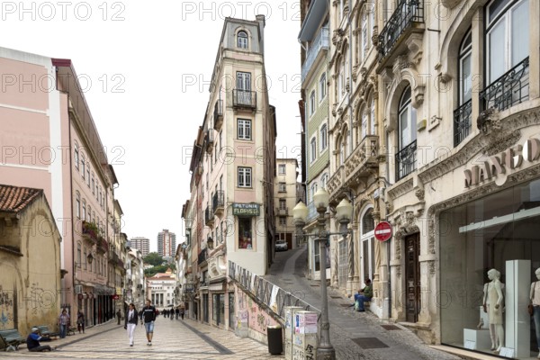 Old town and shopping street of Coimbra, Coimbra, Coimbra district, Portugal, Europe, aerial view, birds-eyes view, Travel, travel photography