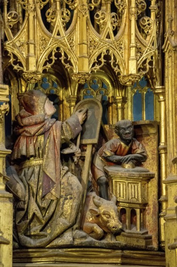 Altar, Depiction of a black-skinned man in the altarpiece, Old Cathedral (Sé Velha) in the historic centre of Coimbra, Coimbra, Coimbra district, Portugal, Europe, Aerial view, birds-eyes view, Travel, Travel photography