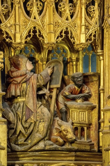 Altar, Depiction of a black-skinned man in the altarpiece, Old Cathedral (Sé Velha) in the historic centre of Coimbra, Coimbra, Coimbra district, Portugal, Europe, Aerial view, birds-eyes view, Travel, Travel photography