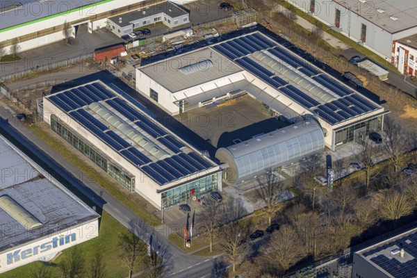 Aerial view, Würth Werkzeughandel, commercial area Overweg, Soest, Soester Börde, North Rhine-Westphalia, Germany, DE, Europe, commercial enterprises, commercial area, commercial area, commercial property, commercial location, commercial use, industrial area, industrial location, aerial view, aerial photography, aerial photography, overview, bird's-eye view, overview