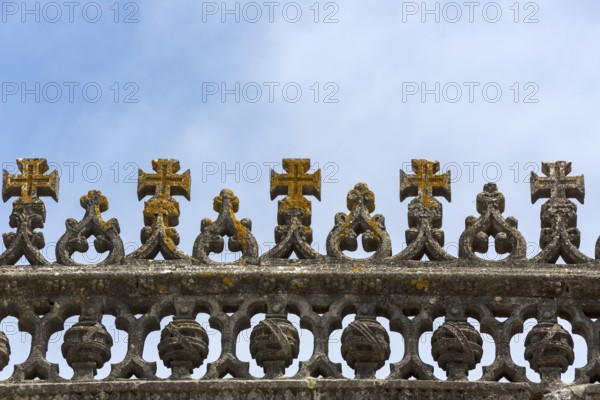 Maltese crosses on the fortress of Tomar, Castle of the Knights Templar, Templars, UNESCO cultural heritage, Tomar, Santarém district, Portugal, Europe, Convento da Ordem de Christo, Santarém district, aerial view, birds-eyes view, Travel, travel photography