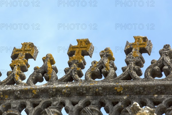 Maltese crosses on the fortress of Tomar, Castle of the Knights Templar, Templars, UNESCO cultural heritage, Tomar, Santarém district, Portugal, Europe, Convento da Ordem de Christo, Santarém district, aerial view, birds-eyes view, Travel, travel photography