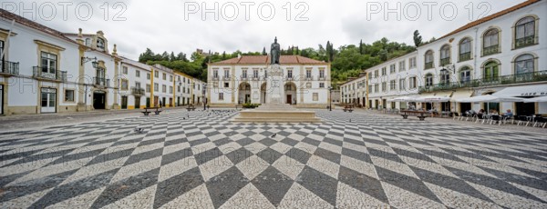 Market square and town hall with the geometric plate patterns, Tomar, Santarém district, Portugal, Europe, Santarém district, aerial view, birds-eyes view, Travel, Travel photography