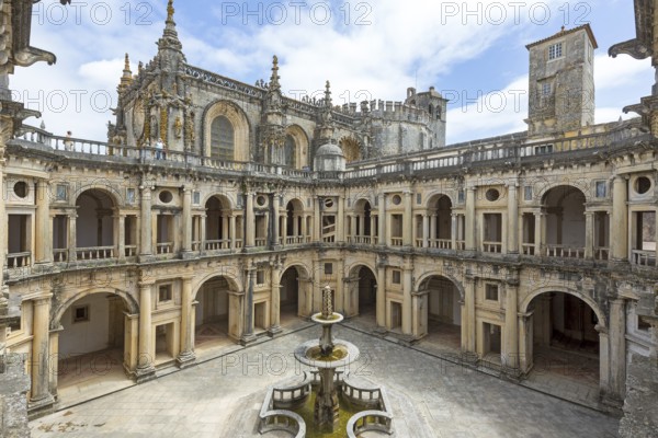 Great Cloister of Diogo do Torralva, Fortress of Tomar, Castle of the Knights Templar, Templars, UNESCO Heritage Site, Tomar, Santarém District, Portugal, Europe, Convento da Ordem de Christo, Santarém District, aerial view, birds-eyes view, Travel, Travel Photography