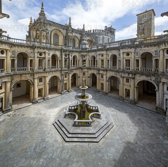Great Cloister of Diogo do Torralva, Fortress of Tomar, Castle of the Knights Templar, Templars, UNESCO Heritage Site, Tomar, Santarém District, Portugal, Europe, Convento da Ordem de Christo, Santarém District, aerial view, birds-eyes view, Travel, Travel Photography