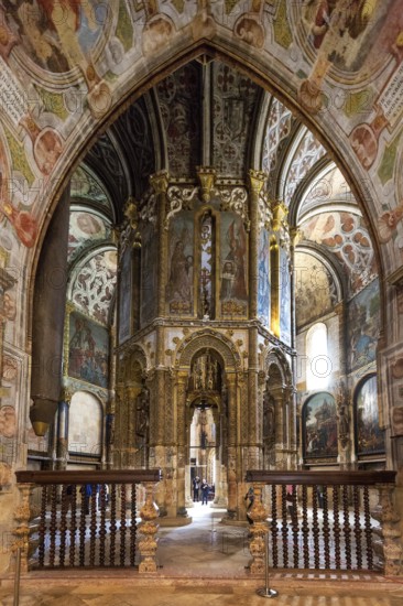 Charola, original Templar church, octagonal rotunda, fortress of Tomar, castle of the Knights Templar, Templar, UNESCO cultural heritage, Tomar, Santarém district, Portugal, Europe, Convento da Ordem de Christo, Santarém district, aerial view, birds-eyes view, Travel, travel photography