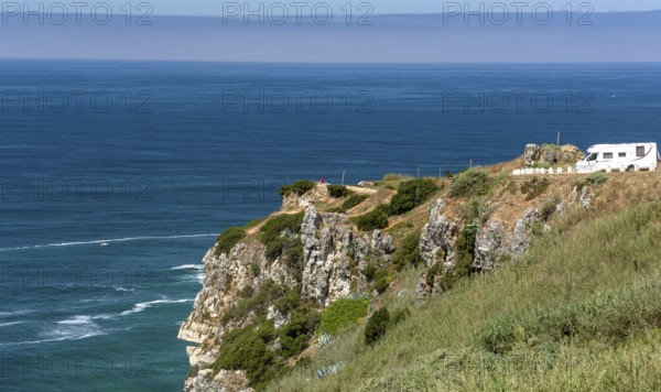 View of the city and bay of Nazaré, Nazaré, Leiria district, Portugal, Europe, Nazaré, aerial view, birds-eyes view, Travel, Travel photography