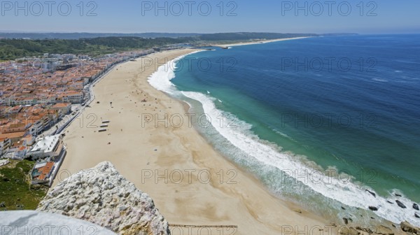 View of the city and bay of Nazaré, Nazaré, Leiria district, Portugal, Europe, Nazaré, aerial view, birds-eyes view, Travel, Travel photography