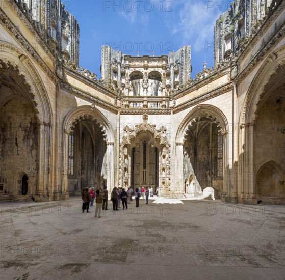 Capelas Imperfeitas, the octagonal mausoleum, Monastery of Santa Maria da VitÃüria, UNESCO World Heritage Site, Monastery Church of Batalha, Mosteiro da Batalha, Batalha, Leiria District, Portugal, Europe, aerial view, birds-eyes view, Travel, Travel Photography