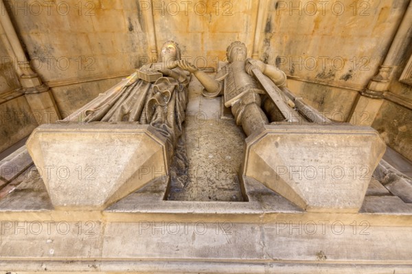 Sarcophagus of João I and his English woman Philippa of Lancaster, Monastery of Santa Maria da Vitüria, UNESCO World Heritage Site, Monastery Church of Batalha, Mosteiro da Batalha, Batalha, Leiria District, Portugal, Europe, aerial view, birds-eyes view, Travel, Travel Photography