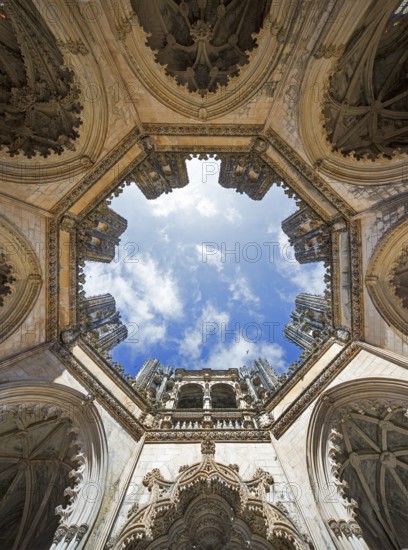 Capelas Imperfeitas, the octagonal mausoleum, Monastery of Santa Maria da VitÃüria, UNESCO World Heritage Site, Monastery Church of Batalha, Mosteiro da Batalha, Batalha, Leiria District, Portugal, Europe, aerial view, birds-eyes view, Travel, Travel Photography