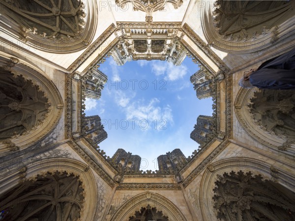 Capelas Imperfeitas, the octagonal mausoleum, Monastery of Santa Maria da VitÃüria, UNESCO World Heritage Site, Monastery Church of Batalha, Mosteiro da Batalha, Batalha, Leiria District, Portugal, Europe, aerial view, birds-eyes view, Travel, Travel Photography