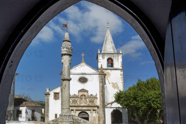 Church of Santa Maria, picturesque small town of Obidos, Ãbidos, Leiria district, Portugal, Europe, Óbidos, aerial view, birds-eyes view, Travel, travel photography