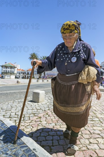 Old fisherman's woman in Nazaré, Leiria district, Portugal, Europe, Nazaré, aerial view, birds-eyes view, Travel, travel photography