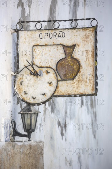 Signboard of a pottery in the alleys of Obidos, picturesque small town Obidos, Ãbidos, district Leiria, Portugal, Europe, Óbidos, aerial view, birds-eyes view, Travel, travel photography