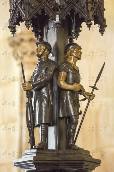 Changing of the guard at the tomb of the unknown soldier in the chapter house, Monastery of Santa Maria da VitÃüria, UNESCO World Heritage Site, Monastery Church of Batalha, Mosteiro da Batalha, Batalha, Leiria District, Portugal, Europe, aerial view, birds-eyes view, Travel, Travel Photography