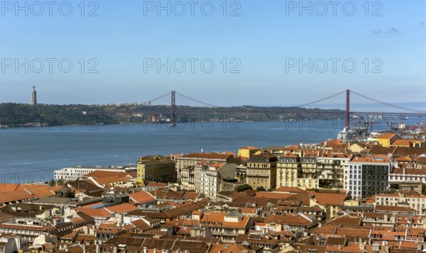 View from the castle Castelo de São Jorge to the old town of Lisbon, Lisbon, Lisbon district, Portugal, Europe, aerial view, birds-eyes view, Travel, Travel Photography