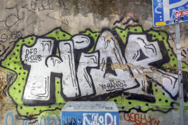 Graffiti in the streets of Lisbon, Lisbon, Lisbon district, Portugal, Europe, aerial view, birds-eyes view, Travel, travel photography