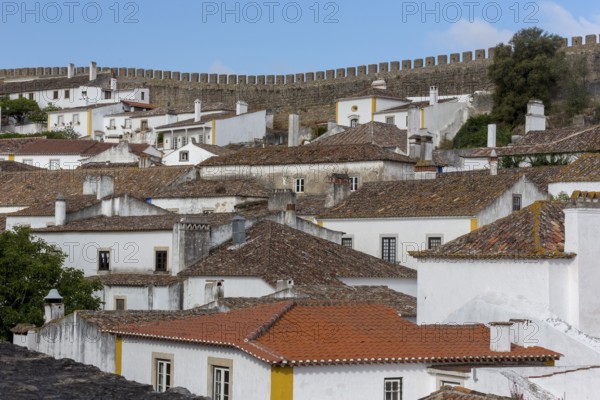 Picturesque small town Obidos, Ãbidos, Leiria district, Portugal, Europe, Óbidos, aerial view, birds-eyes view, Travel, travel photography