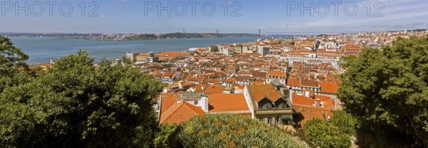 View from the castle Castelo de São Jorge to the old town of Lisbon, Lisbon, Lisbon district, Portugal, Europe, aerial view, birds-eyes view, Travel, Travel Photography