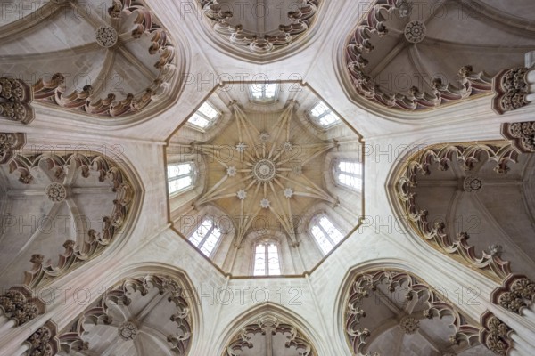 Church vault, Monastery of Santa Maria da VitÃüria, UNESCO World Heritage Site, Monastery Church of Batalha, Mosteiro da Batalha, Batalha, Leiria District, Portugal, Europe, aerial view, birds-eyes view, Travel, Travel Photography