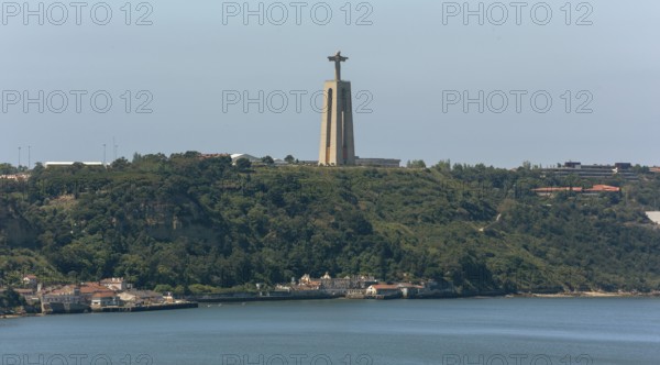 The 113m high Christ figure Cristo-Rei, Lisbon, Lisbon district, Portugal, Europe, Aerial view, birds-eyes view, Travel, Travel photography