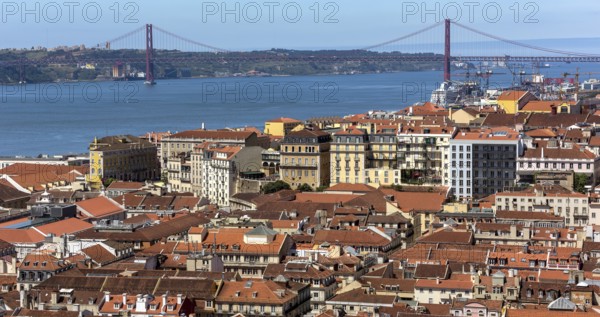 View from the castle Castelo de São Jorge to the old town of Lisbon, Lisbon, Lisbon district, Portugal, Europe, aerial view, birds-eyes view, Travel, Travel Photography