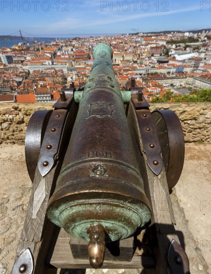 View from the castle Castelo de São Jorge to the old town of Lisbon, Lisbon, Lisbon district, Portugal, Europe, aerial view, birds-eyes view, Travel, Travel Photography