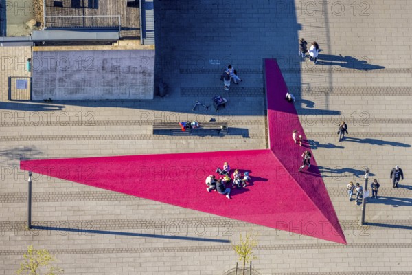 Aerial view, Campusplatz Nord with ground painting and resting places, Selm, Münsterland, North Rhine-Westphalia, Germany, DE, Europe, aerial view, aerial photography, aerial photography, overview, bird's eye view, birds-eyes view, overview