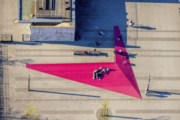 Aerial view, Campusplatz Nord with ground painting and resting places, Selm, Münsterland, North Rhine-Westphalia, Germany, DE, Europe, aerial view, aerial photography, aerial photography, overview, bird's eye view, birds-eyes view, overview