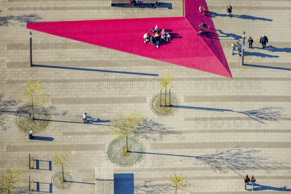 Aerial view, Campusplatz Nord with ground painting and resting places, Selm, Münsterland, North Rhine-Westphalia, Germany, DE, Europe, aerial view, aerial photography, aerial photography, overview, bird's eye view, birds-eyes view, overview