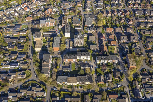 Aerial view, multi-family house, housing estate Jakob-Kaiser-Straße, bycatch, Selm, Münsterland, North Rhine-Westphalia, Germany, DE, Europe, property tax, real estate, aerial view, aerial photography, aerial photography, castle, overview, bird's-eye view, residential complex, living and living, residential area, quality of living, residential neighbourhood, housing estate, residential area, birds-eyes view, overview