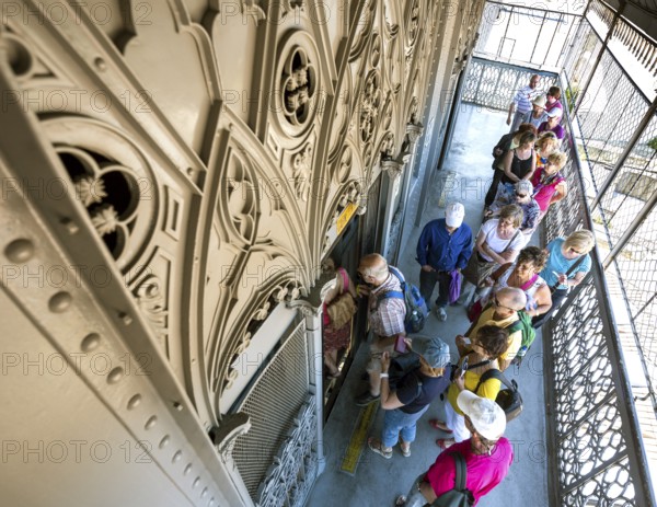 Queue in front of the most famous lift in Portugal Elevador do Município or Elevador da Biblioteca and Elevador de S. Julião, Lisbon, Lisbon district, Portugal