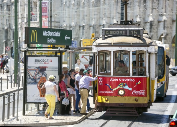 Colourful trams in Lisbon, Lisbon, Lisbon district, Portugal