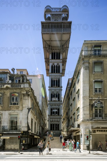 The most famous lift in Portugal Elevador do Município or Elevador da Biblioteca and Elevador de S. Julião, Lisbon, Lisbon district, Portugal, Europe, aerial view, birds-eyes view, Travel, Travel photography