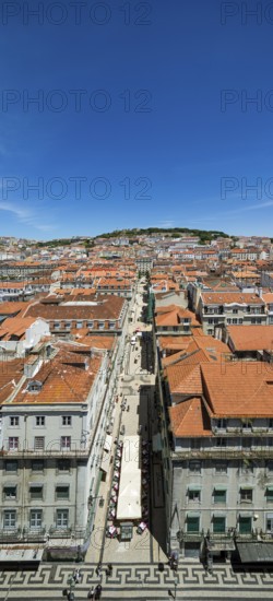 View from Portugal's most famous lift Elevador do Município or Elevador da Biblioteca and Elevador de S. Julião to the old town of Portugal with the red roofs, Lisbon, District of Lisbon, Portugal