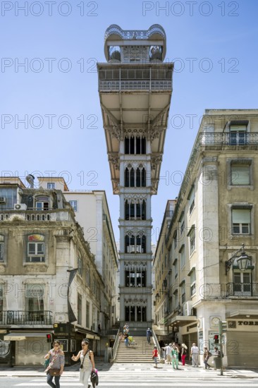 The most famous lift in Portugal Elevador do Município or Elevador da Biblioteca and Elevador de S. Julião, Lisbon, Lisbon district, Portugal, Europe, aerial view, birds-eyes view, Travel, Travel photography