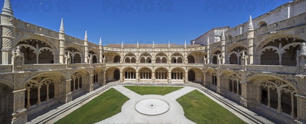 Manueline Cloister of Joao de Castilhos, Mosteiro dos Jerónimos, panoramic views, UNESCO World Heritage Site, Lisbon, Lisbon District, Portugal