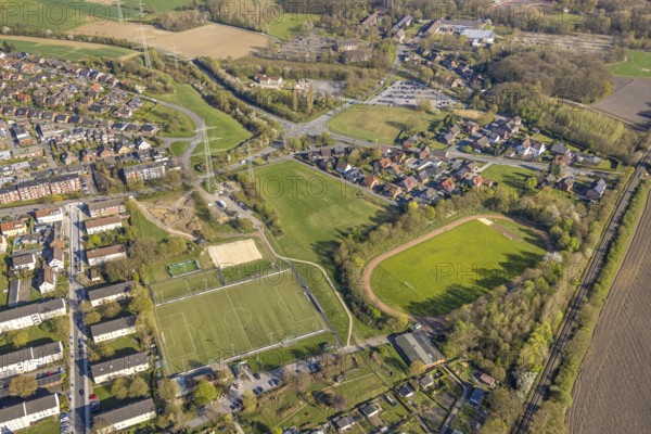 Aerial view, PSV Bork Stadion football stadium on Waltroper Straße, secondary pitches, Bork, Selm, Münsterland, North Rhine-Westphalia, Germany, DE, Europe, football pitch, football stadium, aerial view, aerial photography, aerial photography, sports, sports facilities, sports field, sports venue, stadium, overview, bird's-eye view, overview