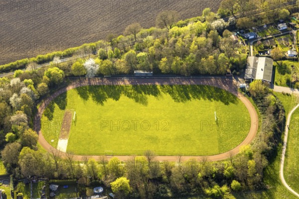 Aerial view, PSV Bork Stadion football stadium on Waltroper Straße, Bork, Selm, Münsterland, North Rhine-Westphalia, Germany, DE, Europe, football pitch, football stadium, aerial view, aerial photography, aerial photography, sports, sports facilities, sports field, sports venue, stadium, overview, bird's-eye view, overview