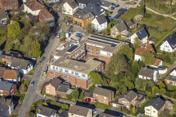 Aerial view, construction site new building Caritas senior centre at the old market, Zum Nierfeld, Bork, Selm, Münsterland, North Rhine-Westphalia, Germany, construction work, construction area, building site, building plots, construction project, construction site, DE, Europe, aerial view, aerial photography, aerial photography, overview, bird's-eye view, overview