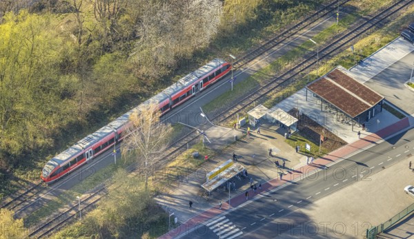 Aerial view, Bork station, S-Bahn and platform, Bork, Selm, Münsterland, North Rhine-Westphalia, Germany, railway area, station, platform, DE, Deutsche Bahn AG, Europe, tracks, aerial view, aerial photography, aerial photography, overview, bird's-eye view, overview