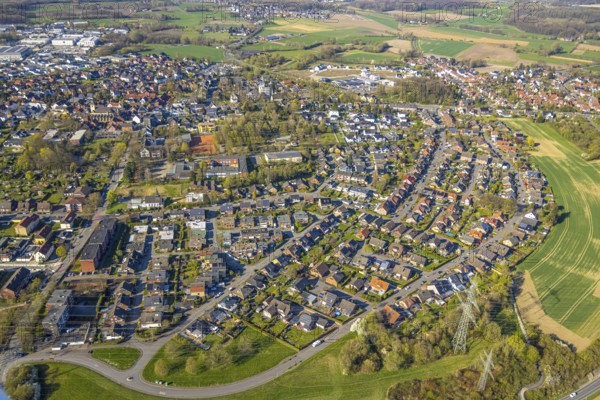 Aerial view, residential area, local view Bork and school Förderzentrum Nord, Selm, Münsterland, North Rhine-Westphalia, Germany, education, educational institution, DE, Europe, property tax, real estate, educational institute, aerial view, aerial photography, aerial photography, school, overview, bird's-eye view, residential complex, living and life, residential area, residential quality, residential quarter, housing estate, residential district, birds-eyes view, overview